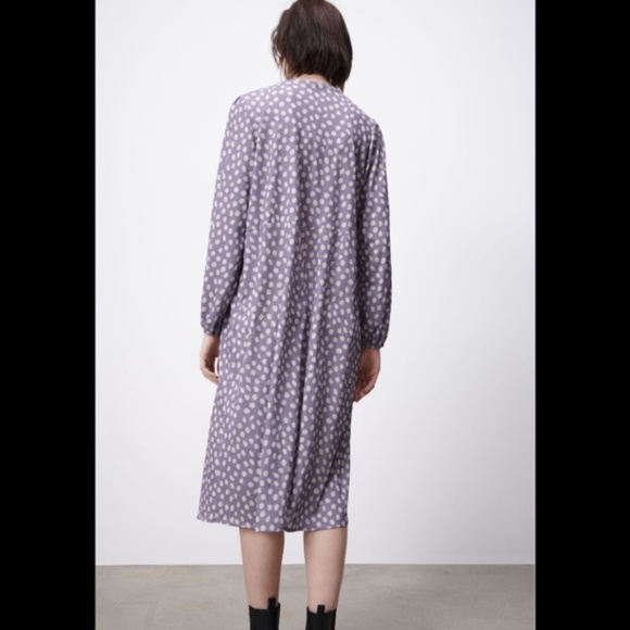 Zara Ruffle Front Dress Polka Dot Sz S in Lavender NWT Fairy Cottagecore Dolly - Picture 3 of 11
